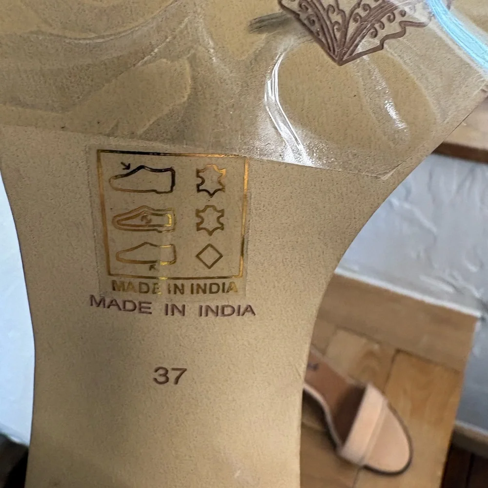 Free People Serenity Blush Nude Ankle-Strap 3”Block Heel Sandal sz 37 NWOB Boho